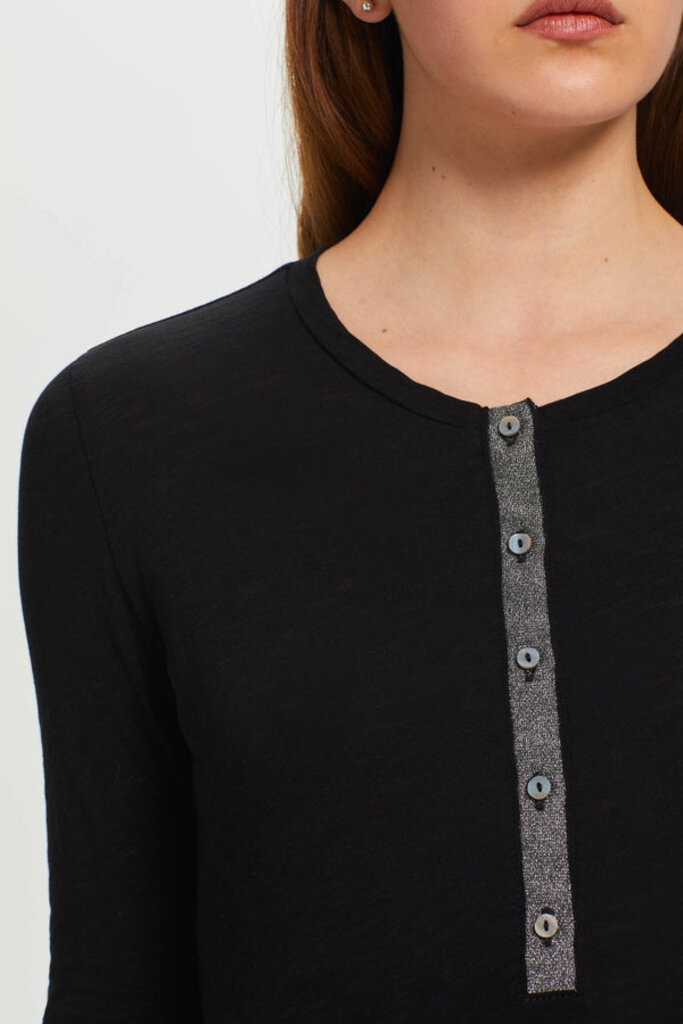 METALLIC PLACKET BUTTON DOWN L/S IN BLACK