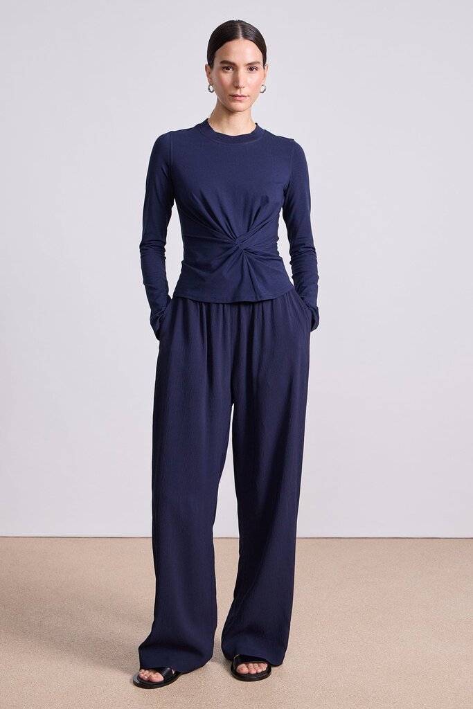 APIECE APART LONG SLEEVE VOLTA TOP IN CREAM, AND NAVY