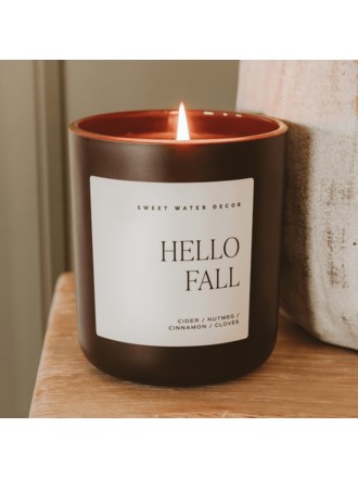 SWEET WATER DECOR HELLO FALL 15 OZ MATTE BROWN JAR CANDLE