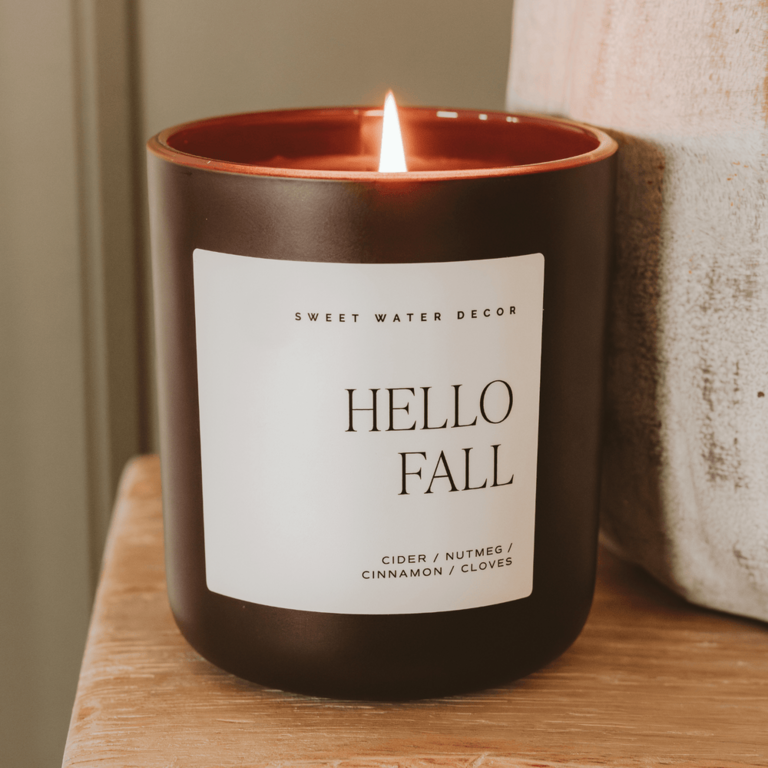 SWEET WATER DECOR HELLO FALL 15 OZ MATTE BROWN JAR CANDLE
