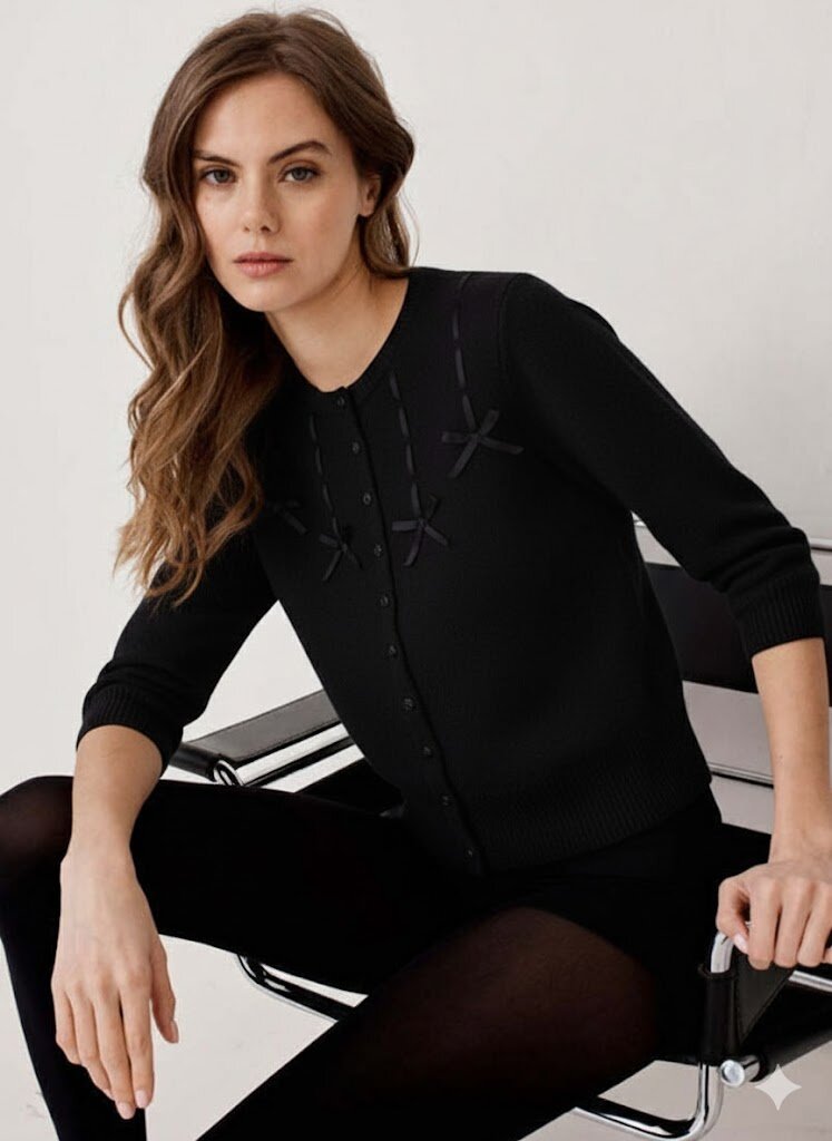 AUTUMN CASHMERE CARDIGAN W/ BLACK RIBBON