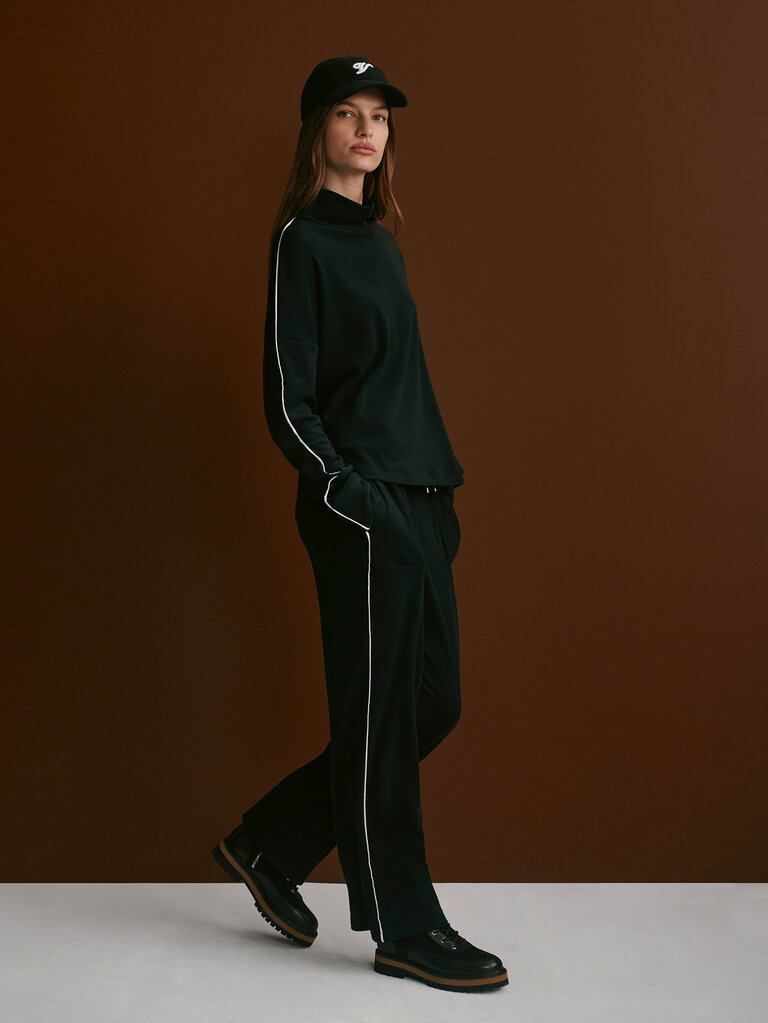 VARLEY BRUSHED RIB STRAIGHT LEG PANT 30" IN BLACK/SNOW WHITE