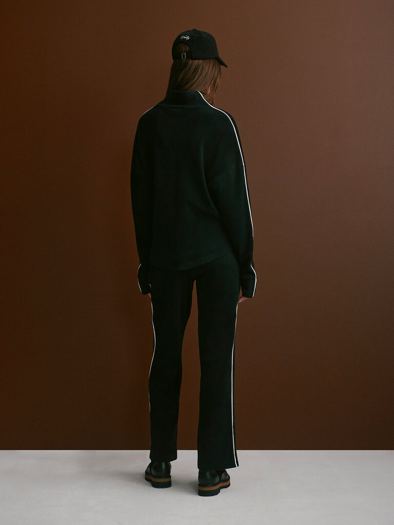 VARLEY BRUSHED RIB STRAIGHT LEG PANT 30" IN BLACK/SNOW WHITE