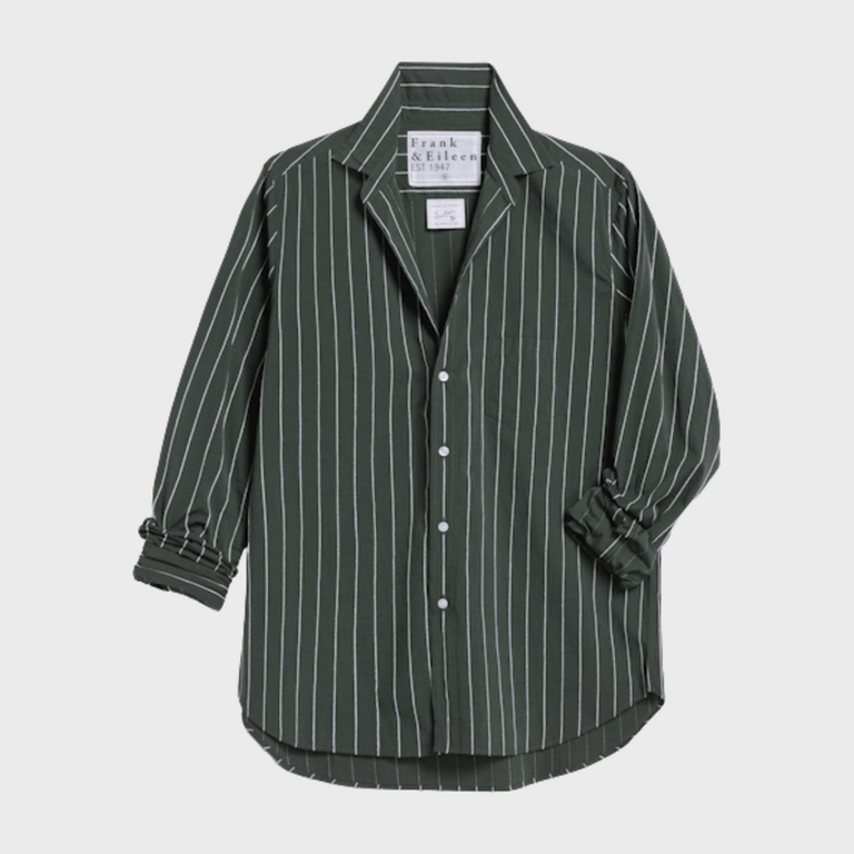 FRANK & EILEEN RELAXED BUTTON UP IN GREEN/WHITE TEXTURED STRIPE