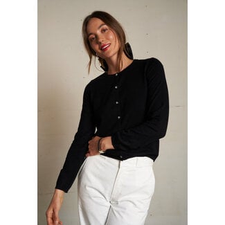 PERFECT WHITE TEE MOIRA COTTON CASHMERE CARDIGAN IN BLACK