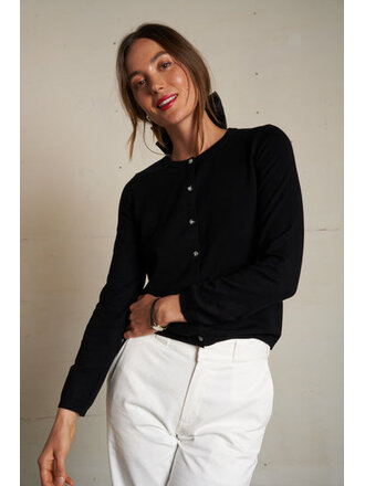 PERFECT WHITE TEE MOIRA COTTON CASHMERE CARDIGAN IN BLACK