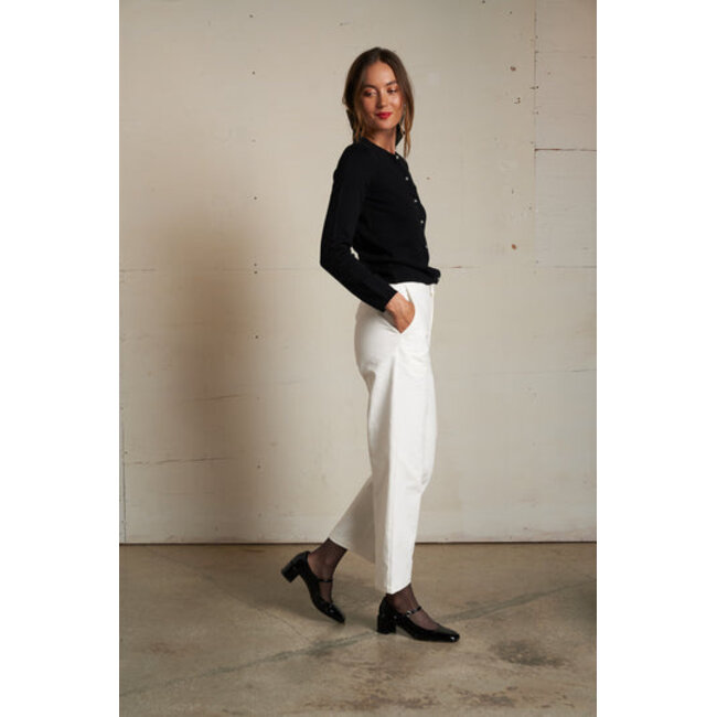PERFECT WHITE TEE MOIRA COTTON CASHMERE CARDIGAN IN BLACK