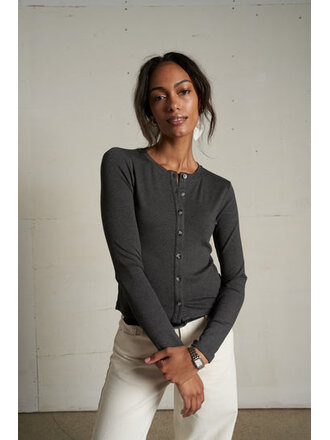 PERFECT WHITE TEE MAUREEN LUXE RIB FITTED CARDIGAN IN CHARCOAL