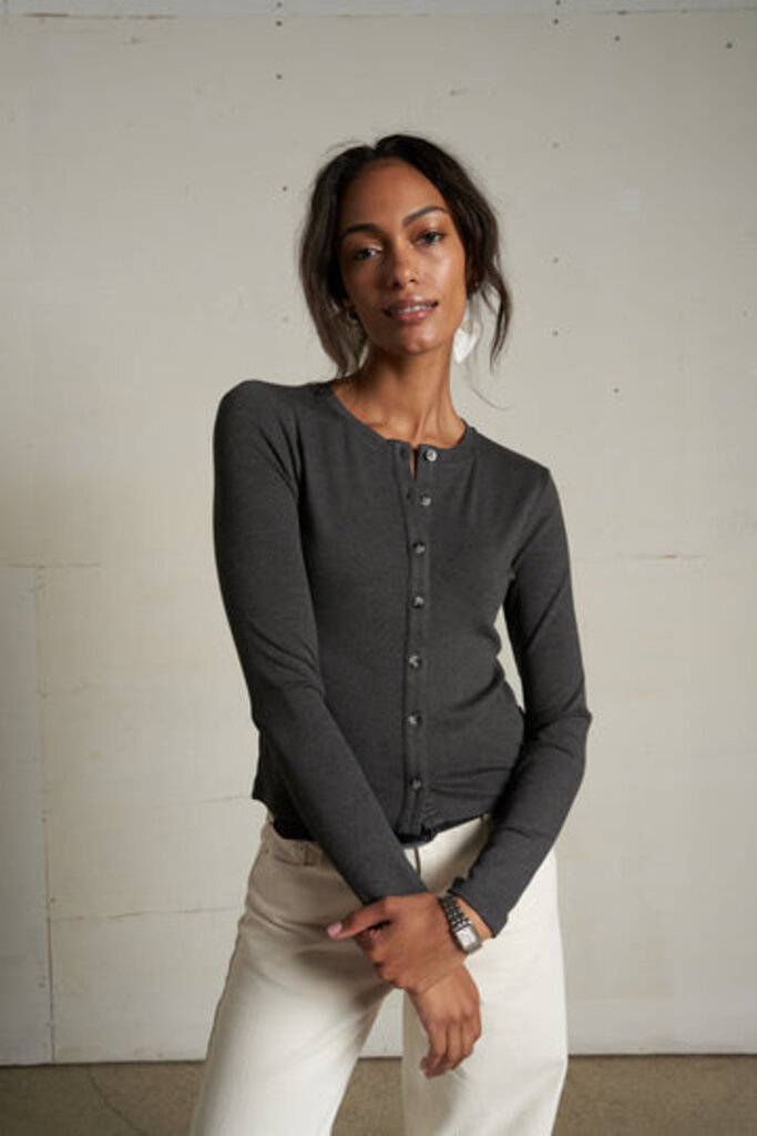 PERFECT WHITE TEE MAUREEN LUXE RIB FITTED CARDIGAN IN CHARCOAL
