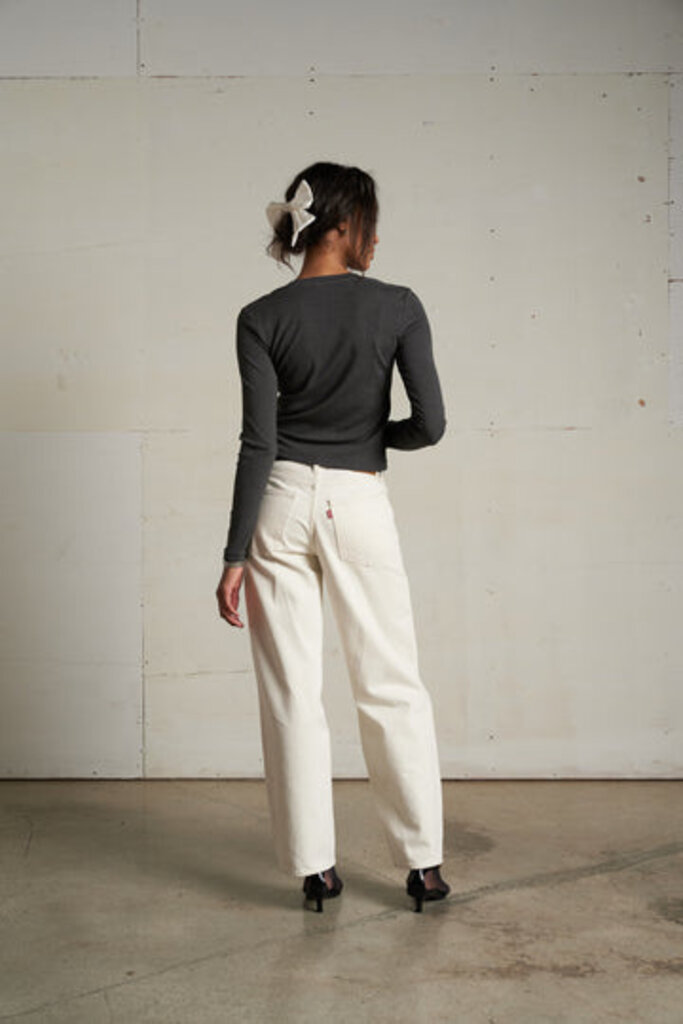 PERFECT WHITE TEE MAUREEN LUXE RIB FITTED CARDIGAN IN CHARCOAL