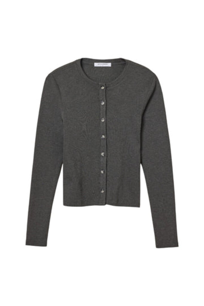 PERFECT WHITE TEE MAUREEN LUXE RIB FITTED CARDIGAN IN CHARCOAL