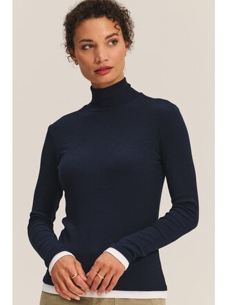 VELVET LINDEN07 L/S MOCK NECK TOP IN INK/WHITE