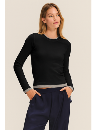 VELVET NOVATO07 L/S CREW NECK TOP IN BLACK/GREY