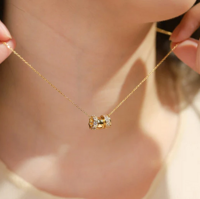 TAI JEWELRY  NECKLACE W/CZ RONDELLE CHARMS