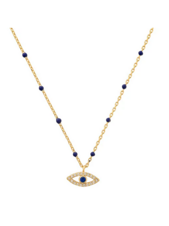 TAI JEWELRY CHARMING ENAMEL BEADED CHAIN W/CZ EVIL EYE PENDANT
