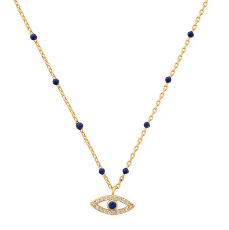 TAI JEWELRY CHARMING ENAMEL BEADED CHAIN W/CZ EVIL EYE PENDANT