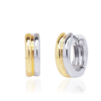 TAI JEWELRY SIMPLE TWO TONE SNAP BACK HUGGIE EARRINGS