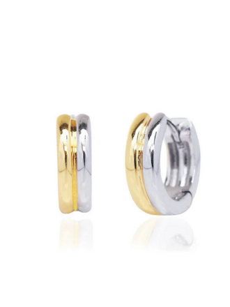 TAI JEWELRY SIMPLE TWO TONE SNAP BACK HUGGIE EARRINGS