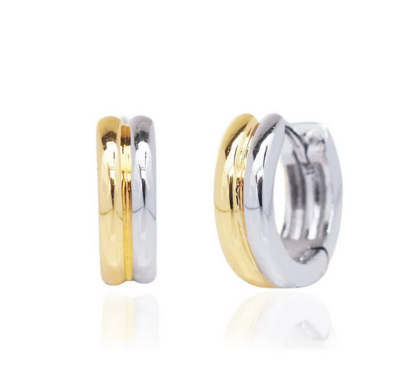 TAI JEWELRY SIMPLE TWO TONE SNAP BACK HUGGIE EARRINGS