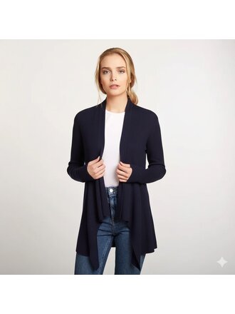 AUTUMN CASHMERE RIB DRAPE CARDIGAN IN NAVY