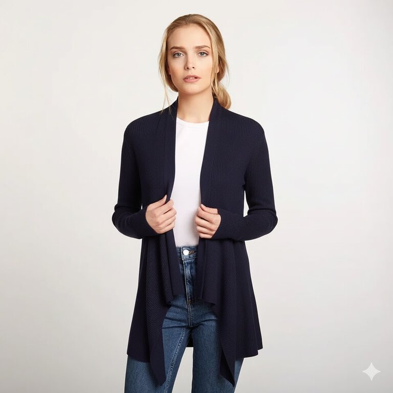 AUTUMN CASHMERE RIB DRAPE CARDIGAN IN NAVY