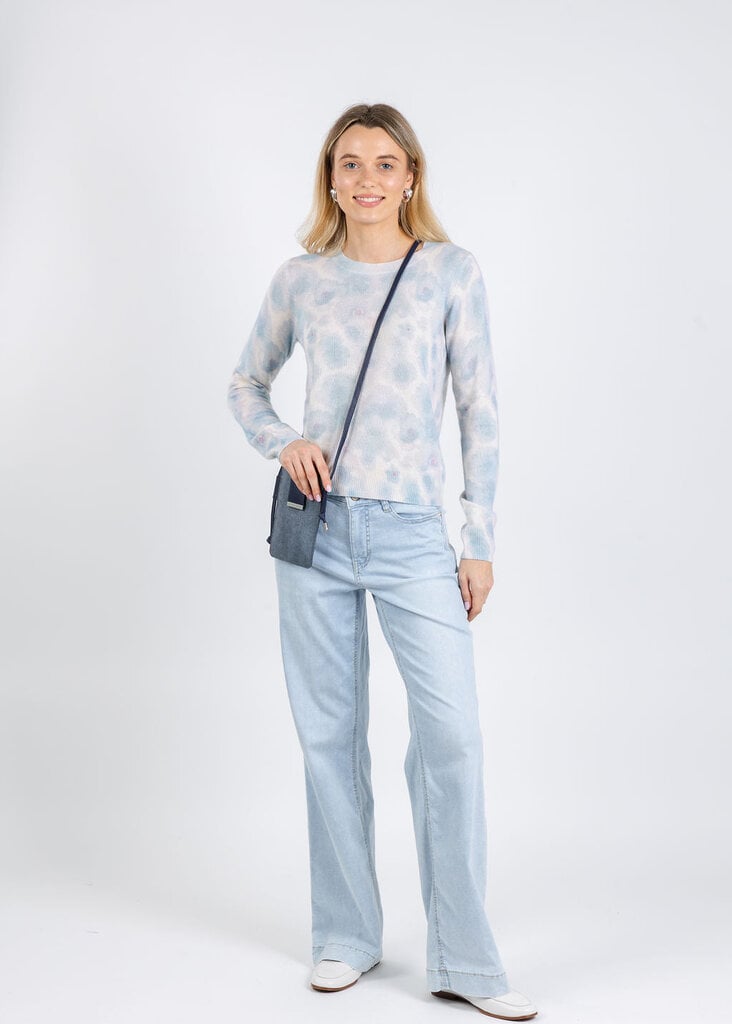 AUTUMN CASHMERE WATERCOLOR FLORAL PRINT CREW IN HEATHER COMBO