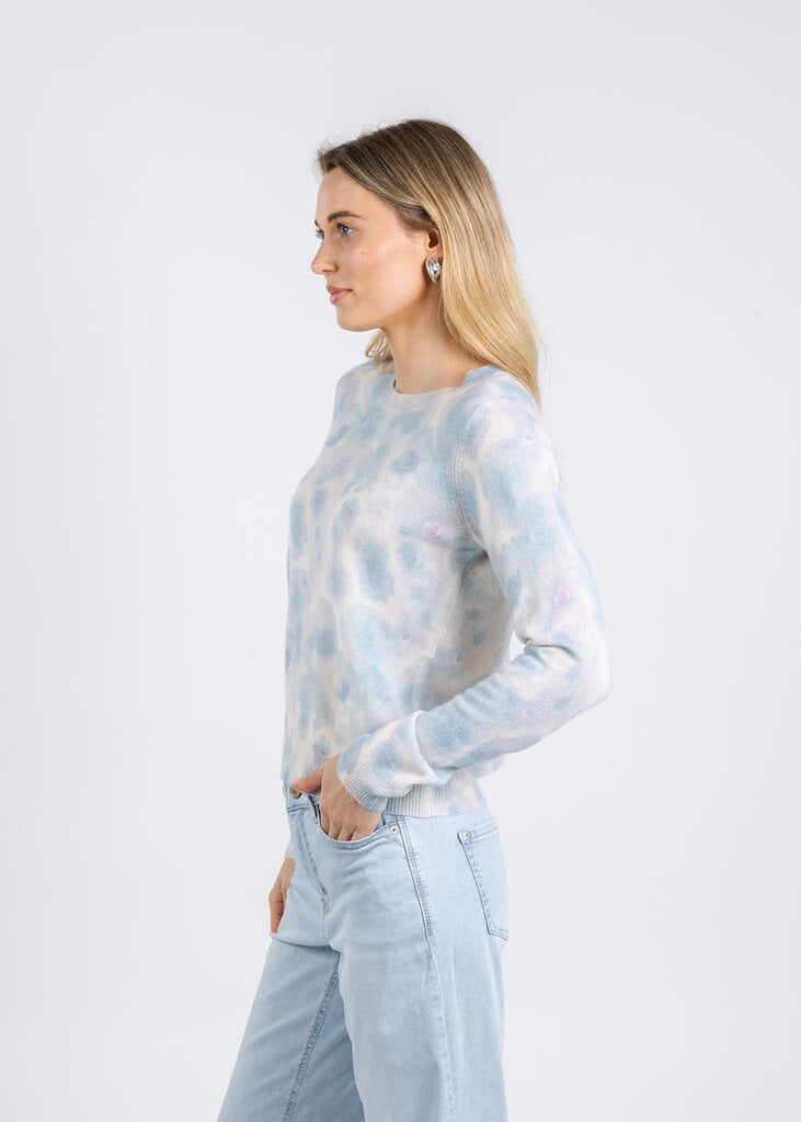 AUTUMN CASHMERE WATERCOLOR FLORAL PRINT CREW IN HEATHER COMBO