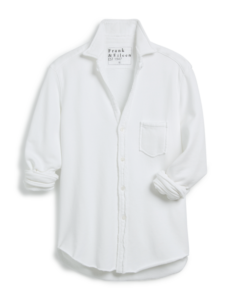 FRANK & EILEEN RELAXED BUTTON UP IN WHITE TRIPLE FLEECE