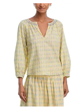 VELVET CAMPBELL07 CHECKED SPLIT NECK TOP