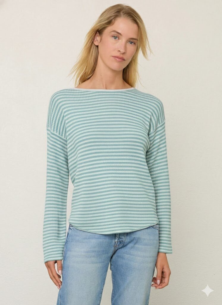 MARGARET O'LEARY THE SHIRTTAIL EASY BOATNECK IN AGAVE STRIPE