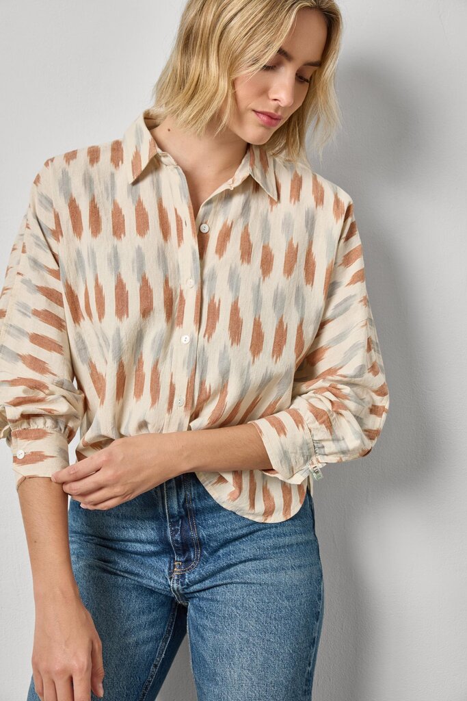 LILLA P IKAT DOLMAN BUTTON DOWN IN CAROB IKAT