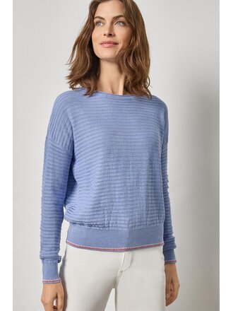 LILLA P TIPPED HEM WIDE NECK SWEATER IN CORNFLOWER