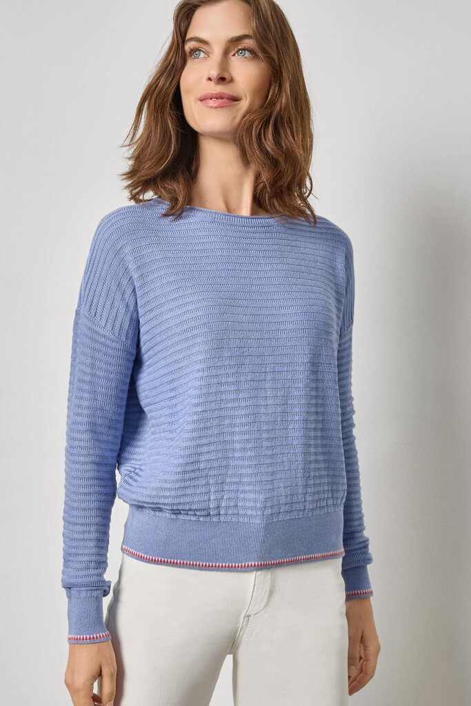 LILLA P TIPPED HEM WIDE NECK SWEATER IN CORNFLOWER