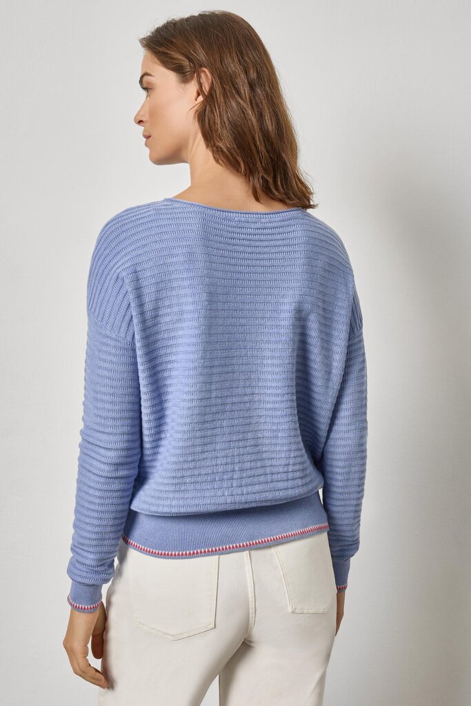 LILLA P TIPPED HEM WIDE NECK SWEATER IN CORNFLOWER