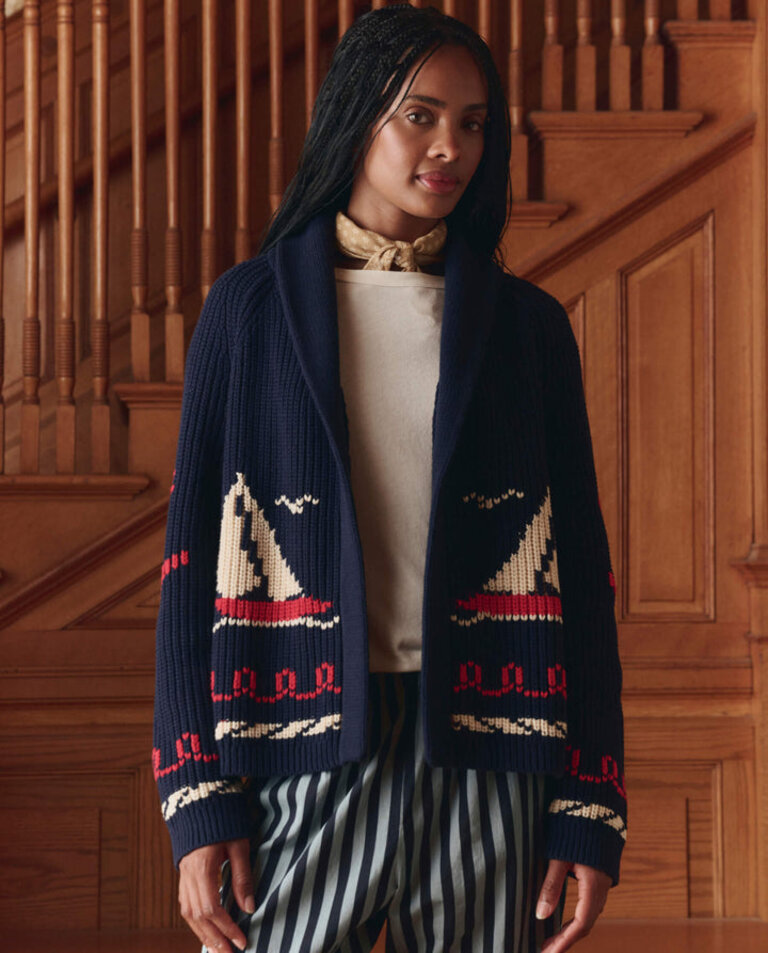 THE GREAT THE SAILBOAT LODGE CARDIGAN IN NAVY
