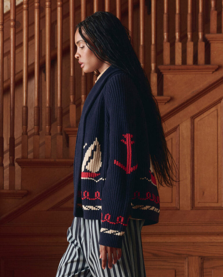 THE GREAT THE SAILBOAT LODGE CARDIGAN IN NAVY