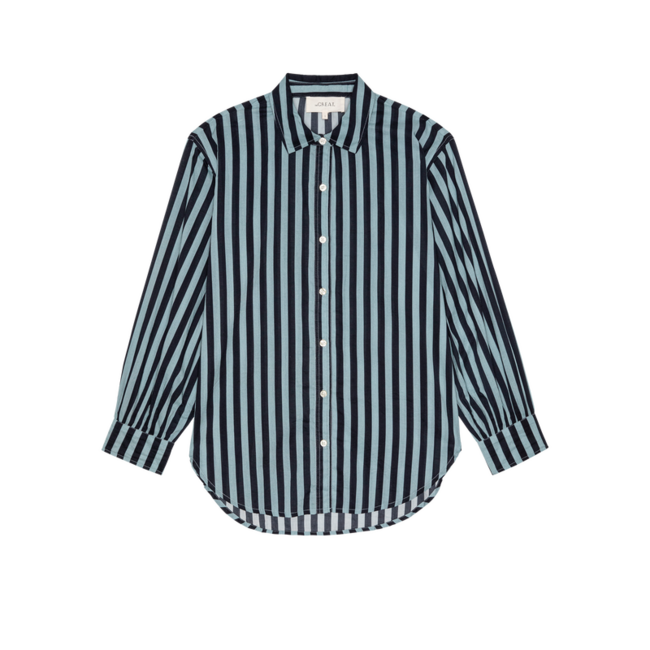 THE GREAT THE DAILY BUTTON UP IN BLUE CLUB STRIPE