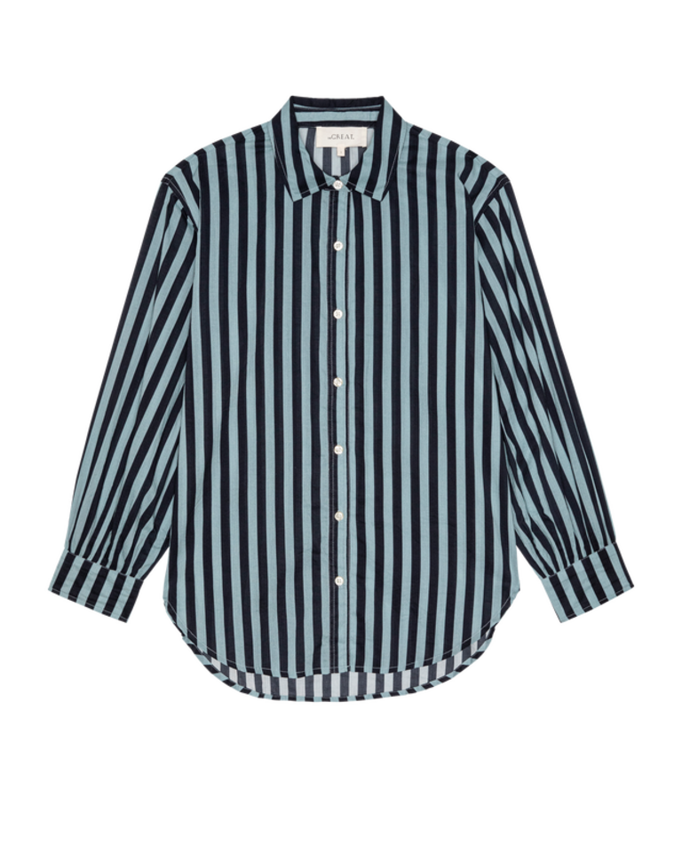 THE GREAT THE DAILY BUTTON UP IN BLUE CLUB STRIPE