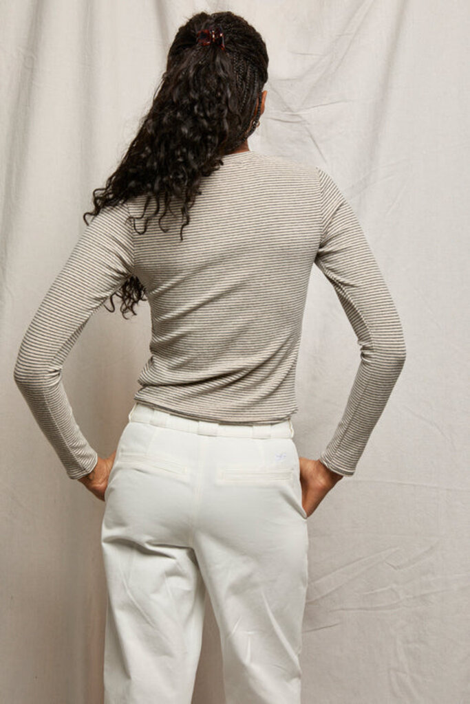 PERFECT WHITE TEE EMMA STRIPE RIB CREW IN HEATHER/BLACK STRIPE
