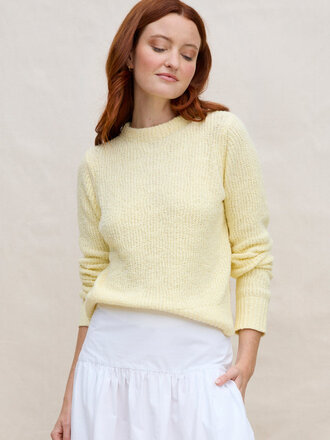 MARGARET O'LEARY LOLITA PULLOVER IN BUTTER YELLOW/ AND BLUE STRIPE