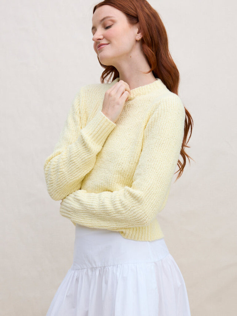 MARGARET O'LEARY LOLITA PULLOVER IN BUTTER YELLOW/ AND BLUE STRIPE