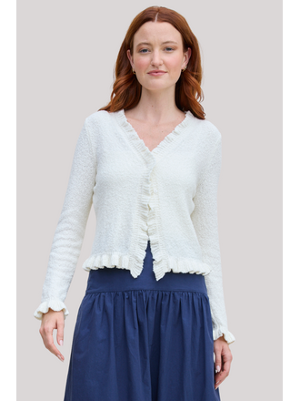 MARGARET O'LEARY RUFFLE CARDIGAN IN MILK
