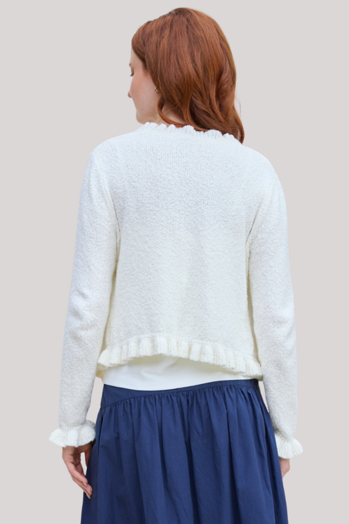 MARGARET O'LEARY RUFFLE CARDIGAN IN MILK