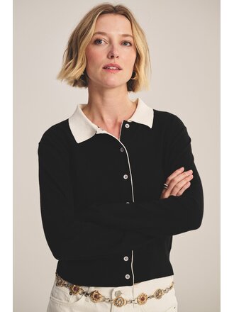 VELVET RIVEN CARDIGAN IN BLACK