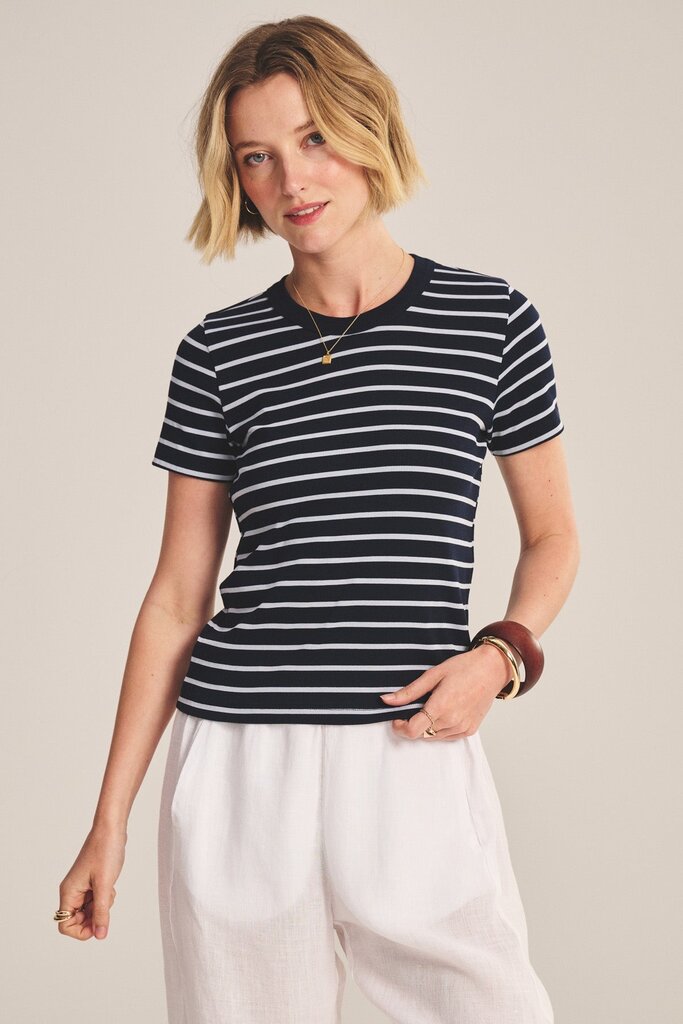 VELVET BRENDA S/S CREW STRIPE IN MIDNIGHT