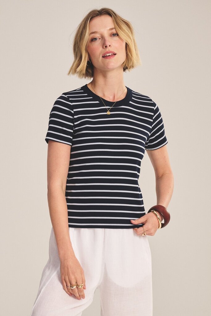 VELVET BRENDA S/S CREW STRIPE IN MIDNIGHT