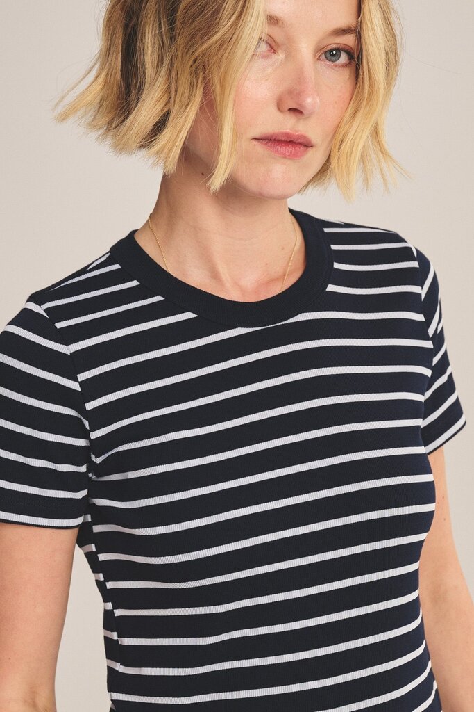 VELVET BRENDA S/S CREW STRIPE IN MIDNIGHT