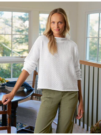 FRANK & EILEEN MONTEREY POINTELLE SWEATER IN WHITE
