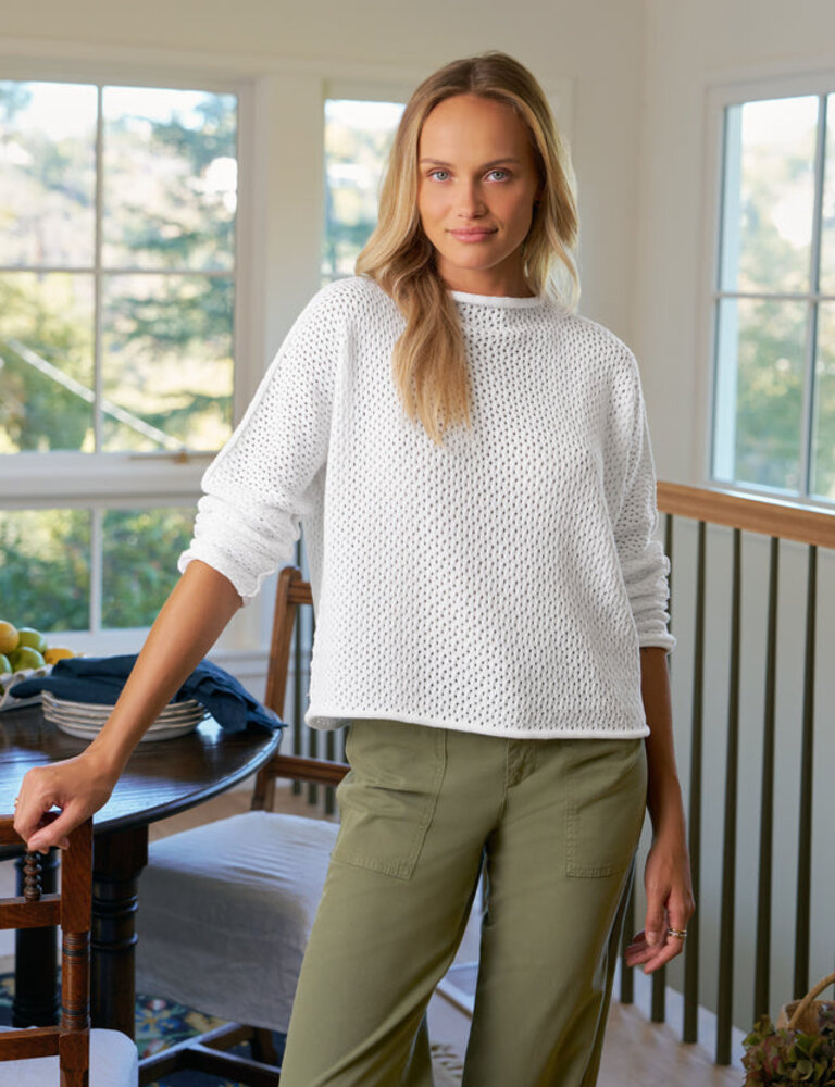 FRANK & EILEEN MONTEREY POINTELLE SWEATER IN WHITE