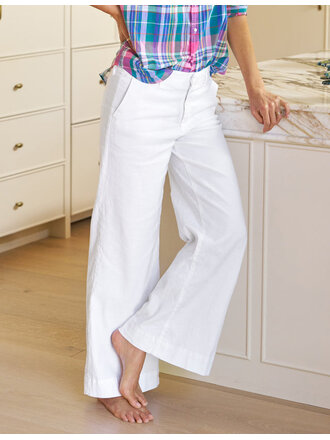 FRANK & EILEEN WEST VILLAGE NYC WIDE LEG TROUSER IN WHITE LINEN